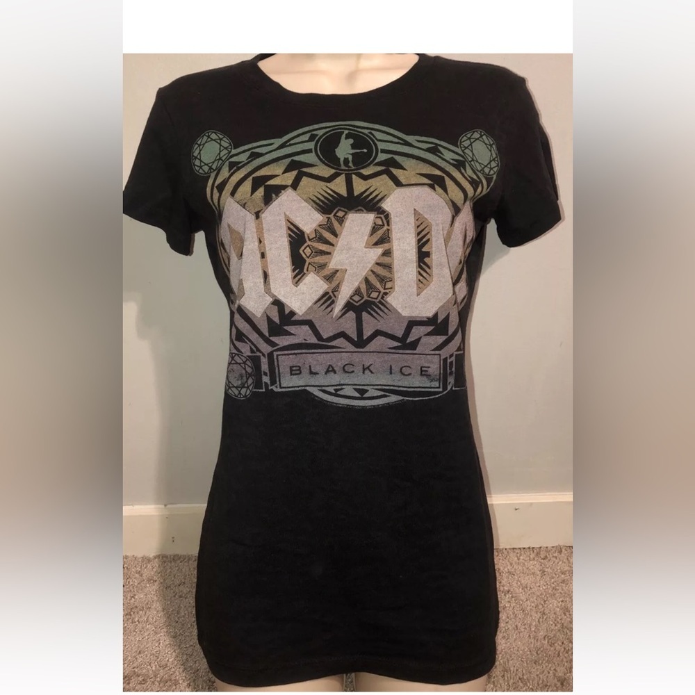 Black vintage 2000 AC/DC black ice shirt Sz Large Burnwash semi sheer‎